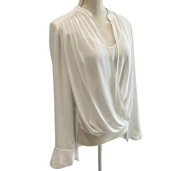 BCBG Max Azria Womens White Drape Front Blouse Medium Polyester - Picture 3 of 8